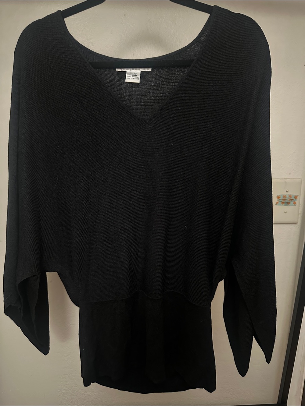 Diane Von Furstenberg Black Silk Knit Sweater w/ kimono sleeves